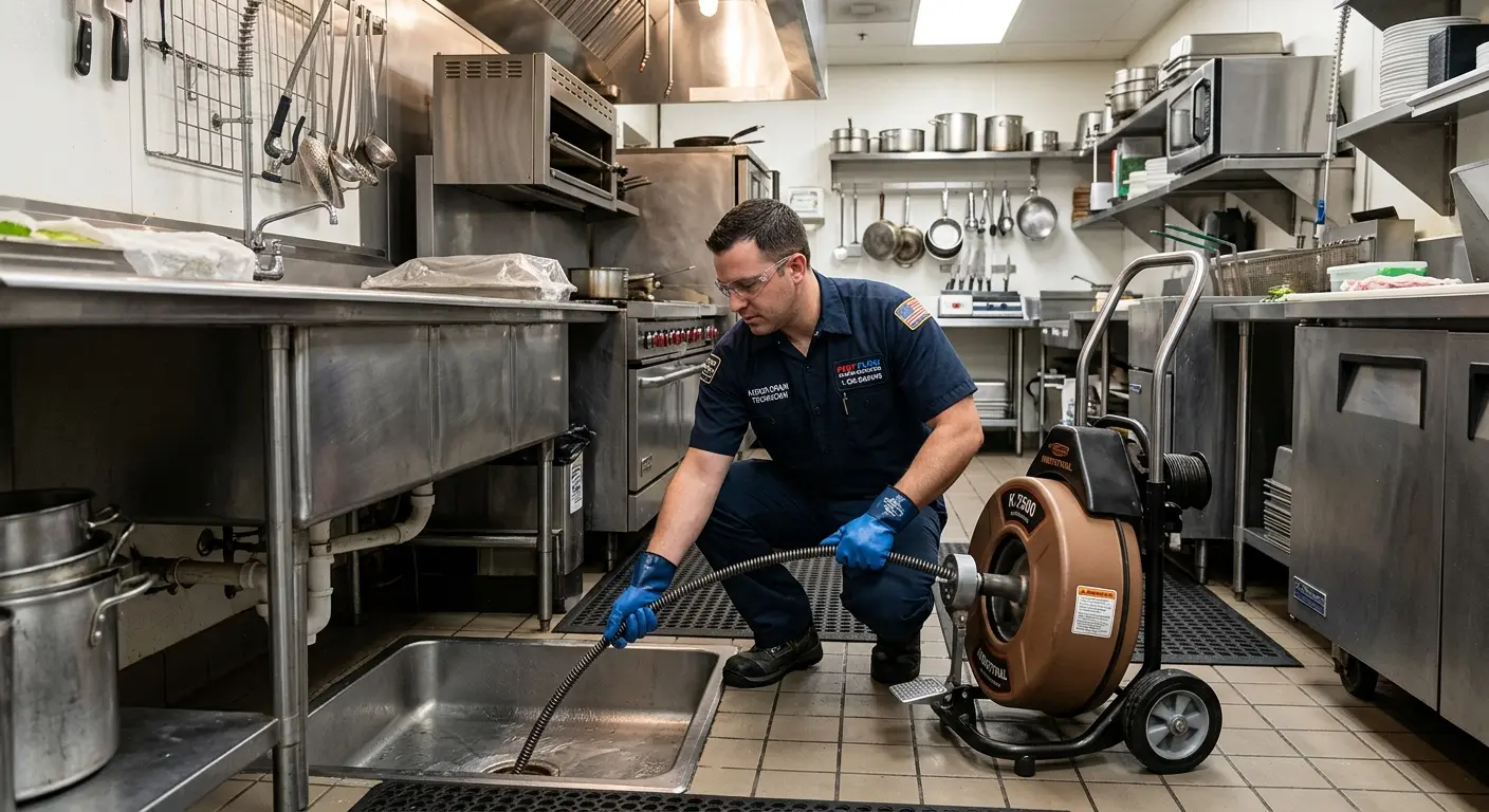 Commercial drain cleaning service in a restaurant kitchen in Chestertown